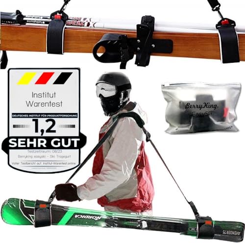 BerryKing ®EasySki Ski Tragegurt mit Verschlussband & Tasche Skirucksack Skitasche...