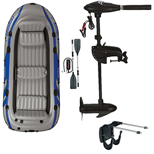 Intex Motorboot Schlauchboot mit Aussenbordmotor + Heckspiegel + Paddel, Pumpe Set für 5...