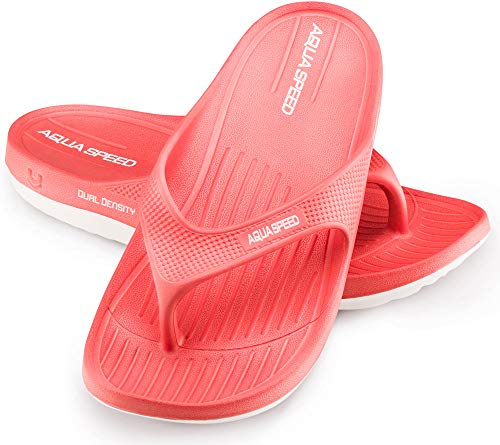 Aqua Speed Badelatschen Damen | Badesandale Sauna | Frauen rote Badeschuhe Zehentrenner |...