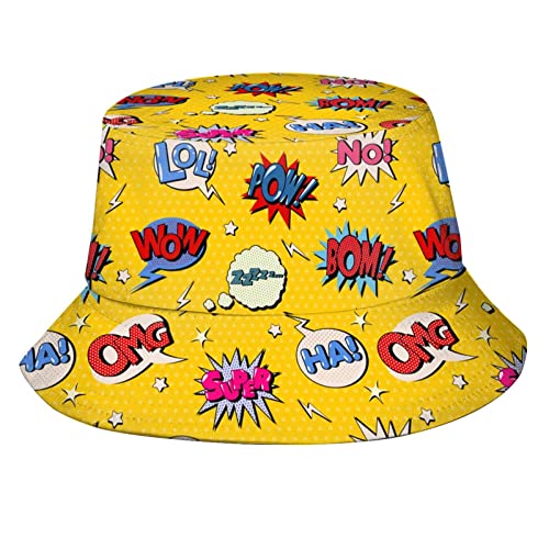 XVBCDFG Comics Muster Bucket Hats für Damen Herren Mode Fischerhut Packbare Sonnenmütze...