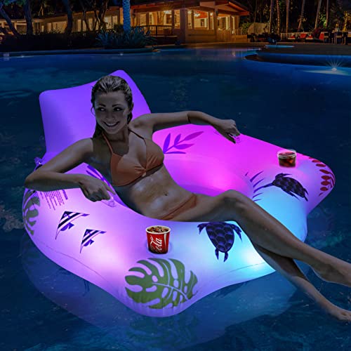 LanBlu Aufblasbarer Pool Luftmatratze Schwimmsessel mit Farbe Wechselnden Licht,...