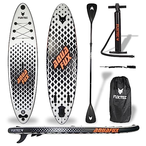 Fuxtec Aufblasbares SUP Board Set Schwarz/Weiß – Stand Up Paddle Board 320 x 81 x 15 cm...