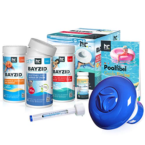 BAYZID® Pool Starterset 7-teilig - Wasserpflege durch Pool Chlor Granulat, PH Minus,...