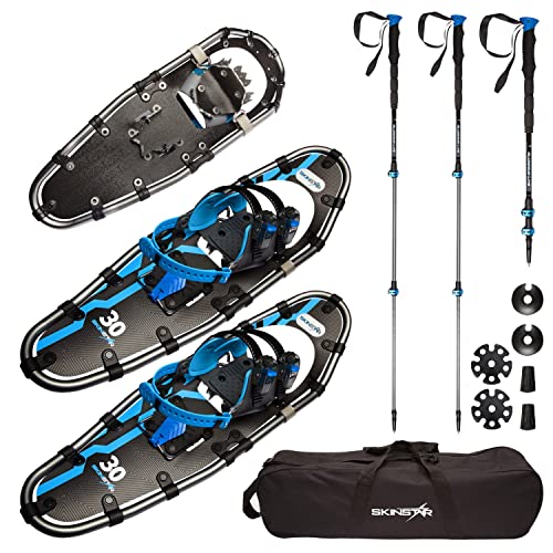 SkinStar Schneeschuhe 30' SET Alu-Rahmen Schneeschuhwandern Tourenski Stock bis 130kg