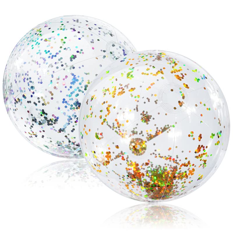 flintronic Aufblasbare Glitter Wasserbälle, Strandball in 38cm Durchmesser, 2 Stück...