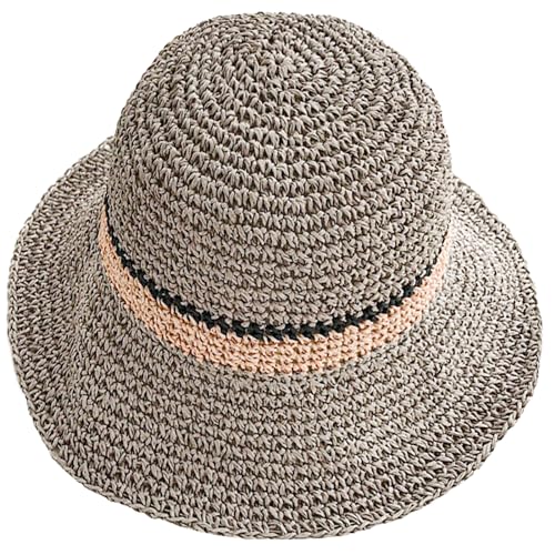 KXF Damen Sonnenhut Faltbar Packbar Up Brim Bucket Cap Floppy Straw Sonnenhut für Urlaub...